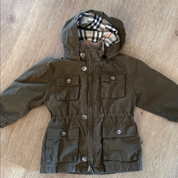 Kids Burberry Green Barn Jacket Detachable Hood Nova Check 2 2t - Picture 1 of 4